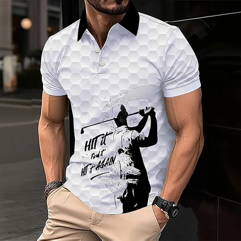 Men's Golf Sports Polo Shirts Short Sleeve Polo Shirts Collared Shirts Casual School Outdoor Athleisure Daily Wear 3D Print Summer White Blue Purple
