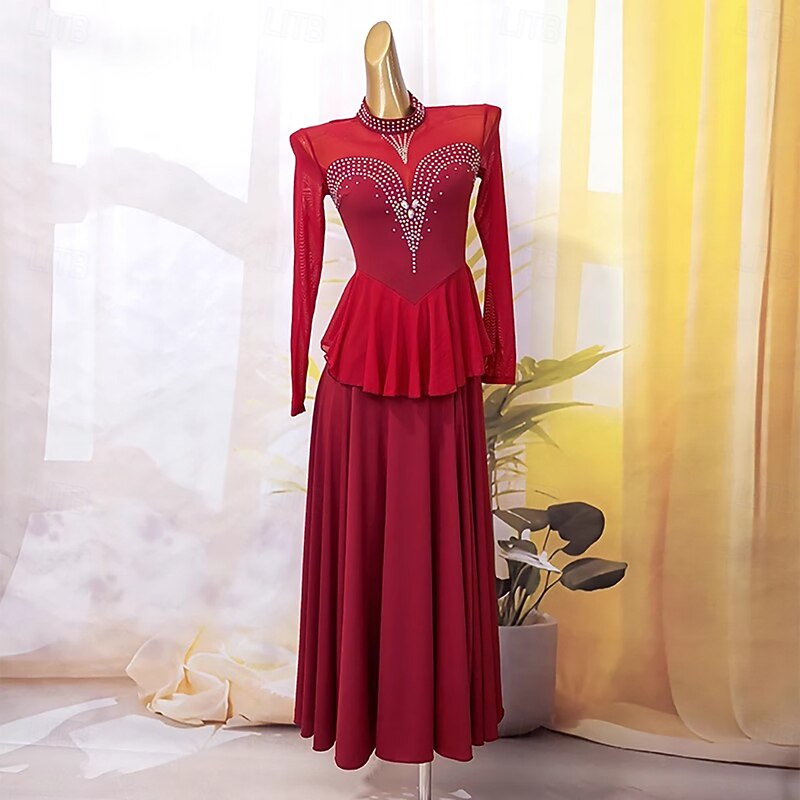 Ballroom Dance Dress For Women's Competition Modern Dance Costumes Big Swing Waltz Dance Dress Long Sleeve3