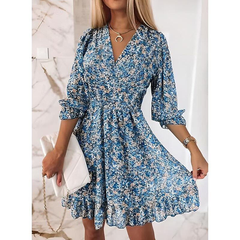 Women's Mini Dress Casual Dress Floral Dress Boho Dress Stylish Classic Modern Vacation Daily Date Regular Fit Floral Print Half Sleeve V Neck Pink Blue Green Summer Spring3