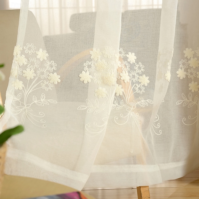 2Pcs Korean Style High-End Embroidered Window Screen Living Room Bedroom Dining Room Study Semi Transparent Curtains