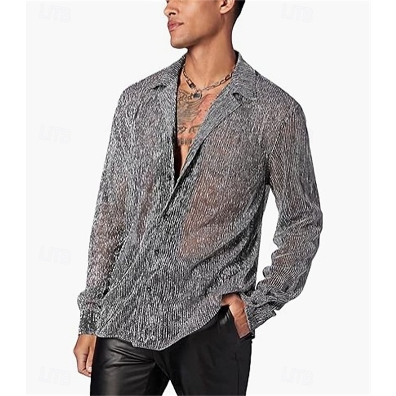 Retro Vintage 1970s Shirt Hippie Disco Shiny Metallic Fancy Dress Men's Halloween Carnival Pride Parade Pride Month Adults' Shirt Spring & Summer3