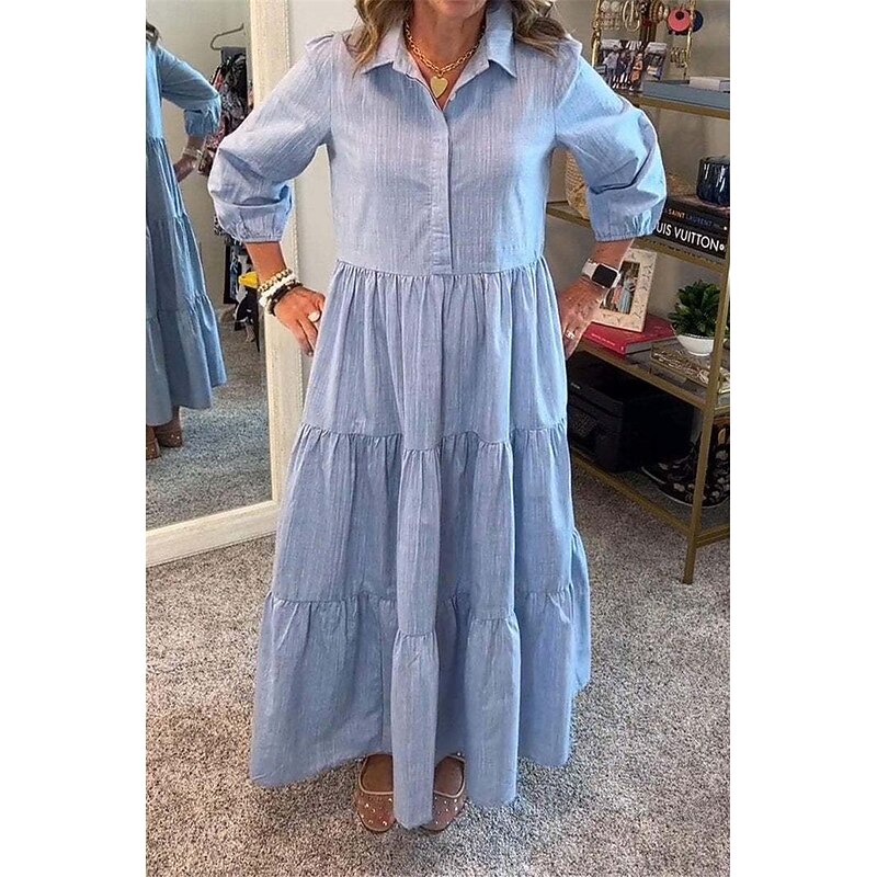 Women's Long Dress Maxi Dress Cotton Linen Dresses Shirt Dress Casual Dress Skater Dress Fashion Basic Modern Daily Weekend Regular Fit Plain Long Sleeve Shirt Collar Black White Blue Purple Summer4