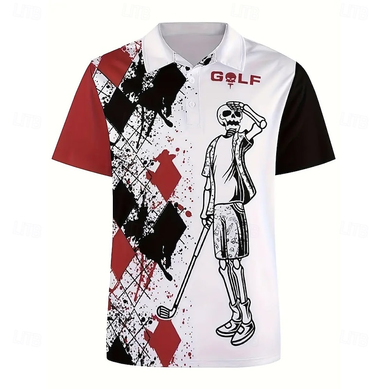 Men's Skull Sports Polo Shirts Short Sleeve Polo Shirts Collared Shirts Casual Outdoor Athleisure Daily Wear 3D Print Summer White2