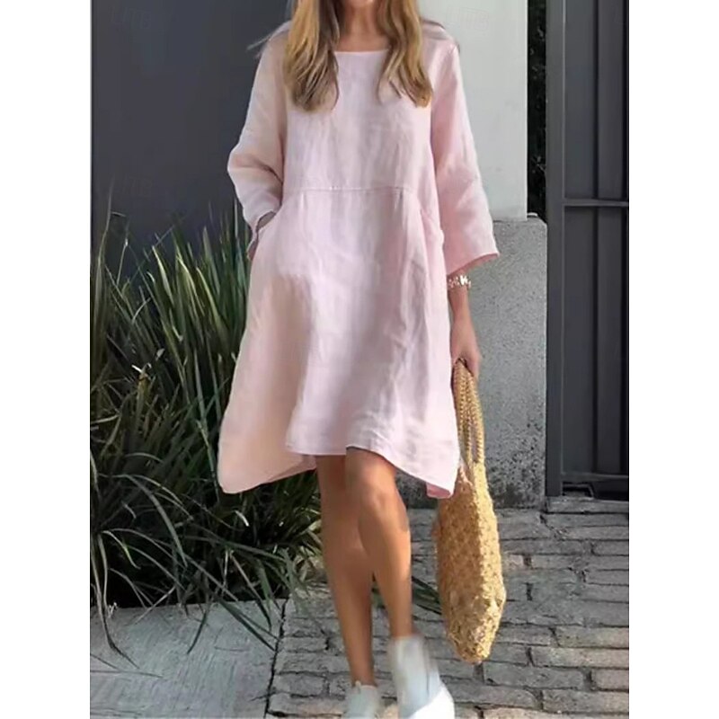 Women's Mini Dress Summer Dress Casual Daily Regular Fit Graphic 3/4 Length Sleeve Crew Neck White Pink Green Light Grey Summer4