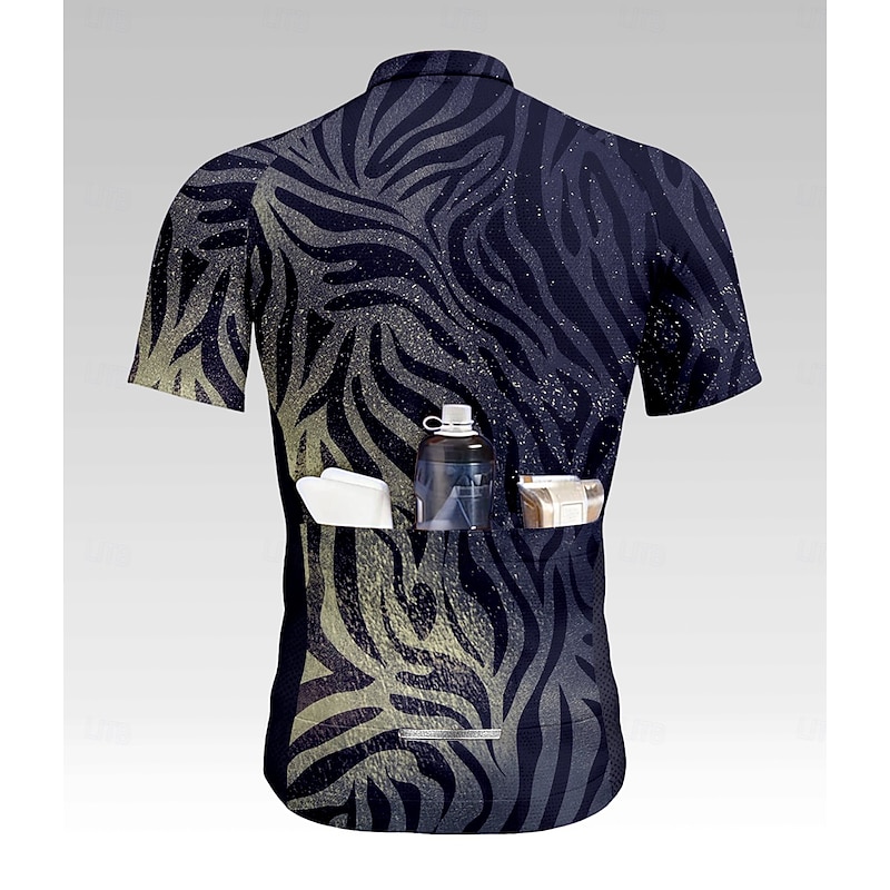 Men's Cycling Jersey Graphic Animal Fur Pattern Short Sleeve Bike Tee Tshirt Jersey Top with 3 Rear Pockets UV Resistant Quick Dry Front Zipper Reflective Strips Sports Navy Blue Clothing Apparel2