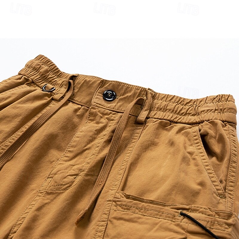 Men's Cargo Shorts Shorts Summer Shorts Drawstring Elastic Waist Multi Pocket Plain Comfort Wearable Knee Length Outdoor Sport Daily Fashion Casual Black Wine3