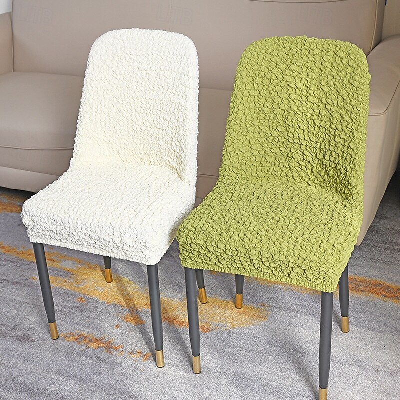 Seersucker Chair Cover Wrinkle Fabric Dinning Chair Cover Curved Back Chair Slipcover Stretch Seat Protector Thicker Seat Cover for Dining Room Hotel Banquet3
