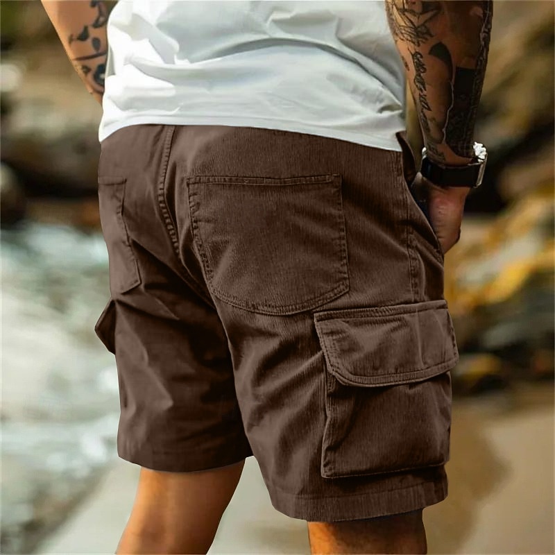 Men's Cargo Shorts Summer Shorts Casual Shorts Corduroy Shorts Baggy Shorts Elastic Waist Multi Pocket Straight Leg Plain Comfort Soft Full Length Outdoor Casual Daily Fashion Streetwear Black Blue3