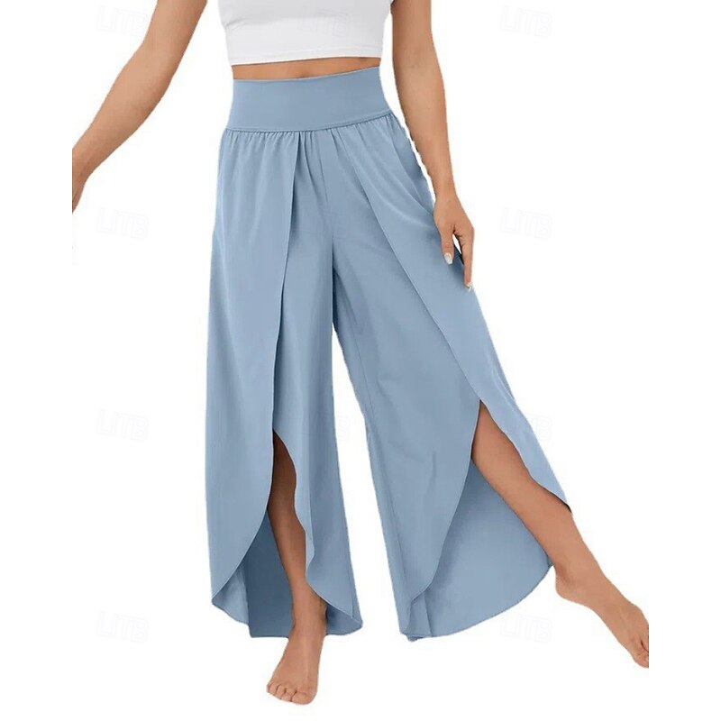 Women's Slacks Pants Trousers Casual Full Length Natural Plain Elastic Waist Split Comfy Comfortable Outdoor Going out carmine Dark red Forest Green Light Sky Blue Summer Regular Fit4