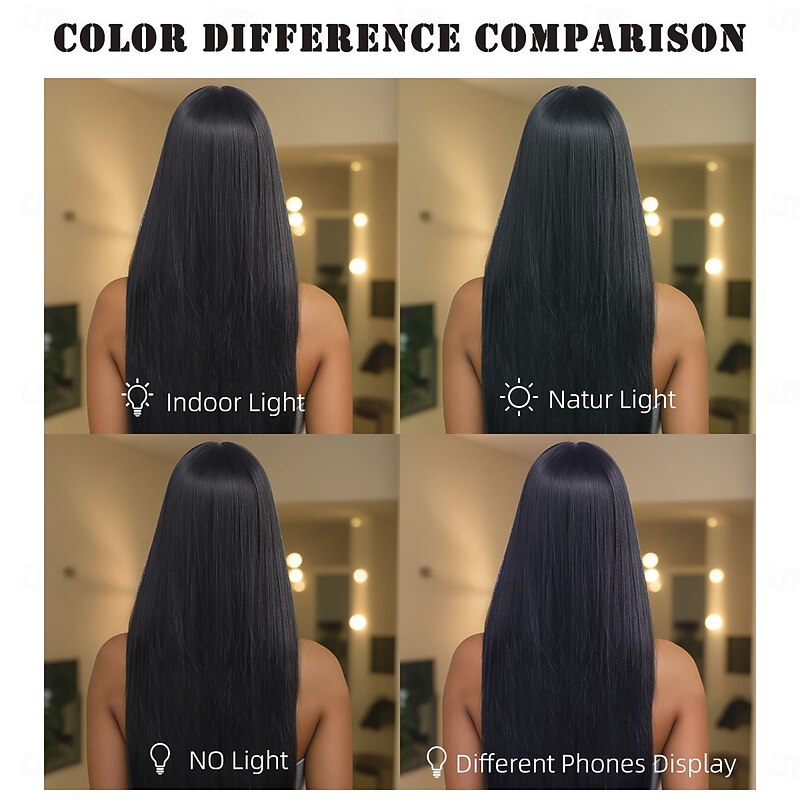 Synthetic Wig kinky Straight Natural Straight Layered Haircut Neat Bang Machine Made Wig 32 inches A1 Synthetic Hair Women's Creative Classic Comfortable Black Brown4