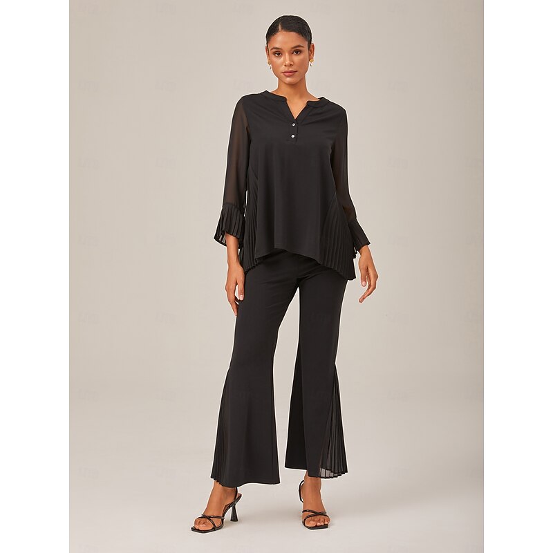 Black Contrast Design Pleated Fabric Set