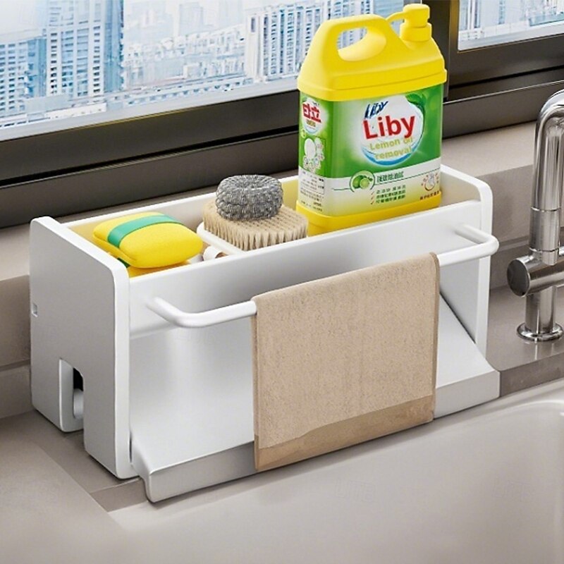 Installation-Free Kitchen Sink Holder, Sponge, Brush, Dishwashing Liquid, Sink Stopper, Soap Organizer, Thick Stainless Steel with Self-Draining Tray for Kitchen and Bathroom Organization3