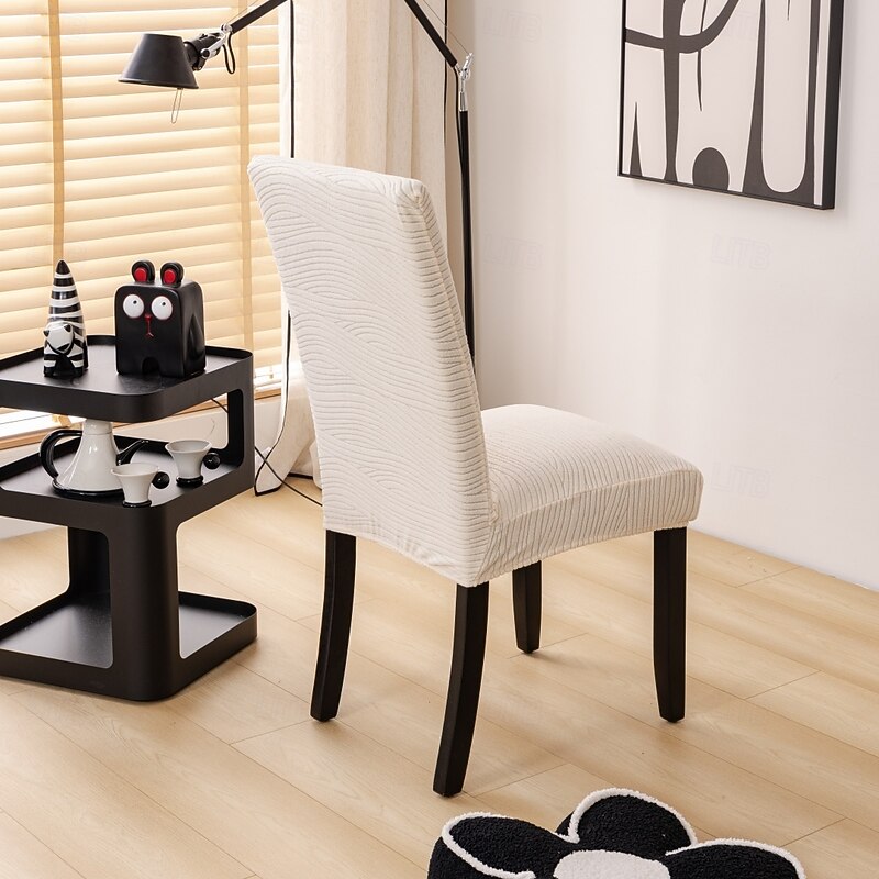 1/4/6Pcs Dining Chair Cover Slipcovers Simple Geometric Lines Jacquard Slipcovers4