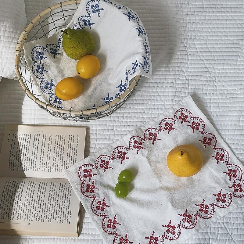 Vintage French Pastoral Style Pure Cotton Embroidered Placemats, Tablecloths, Napkins, Dessert Shops, Props, Desktop Decorations, Background Fabrics3
