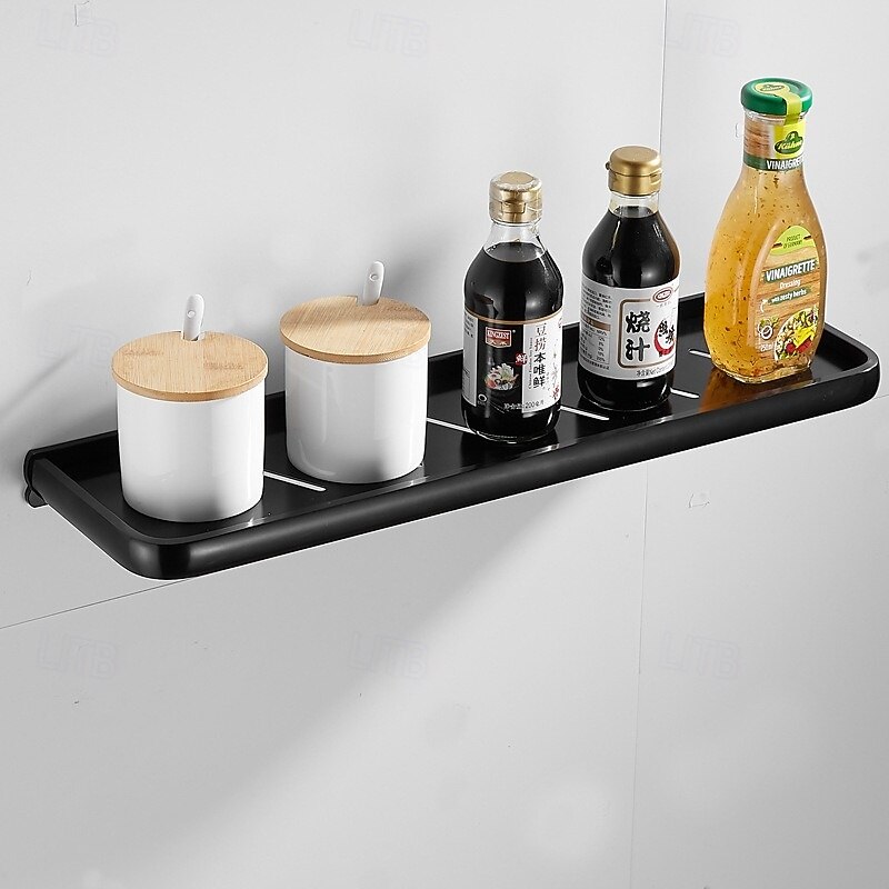 Wall Mounted Shower Storage Basket Shelf,Punch- Free Dressing Table Black Space Aluminum Bathroom Pendant Rack Single- Layer Tray Rack Stuff Holders