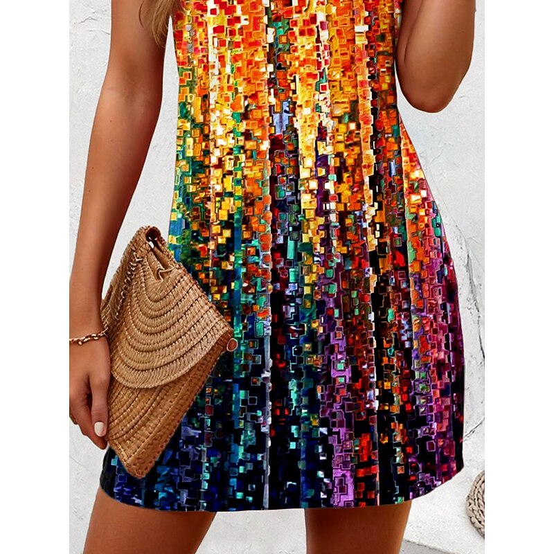 Women's Mini Dress Sundress A Line Dress Tank Dress Off The Shoulder Dress Vacation Casual Boho Party Street Holiday Regular Fit Ombre Graphic Stripe Sleeveless U Neck Orange Summer3