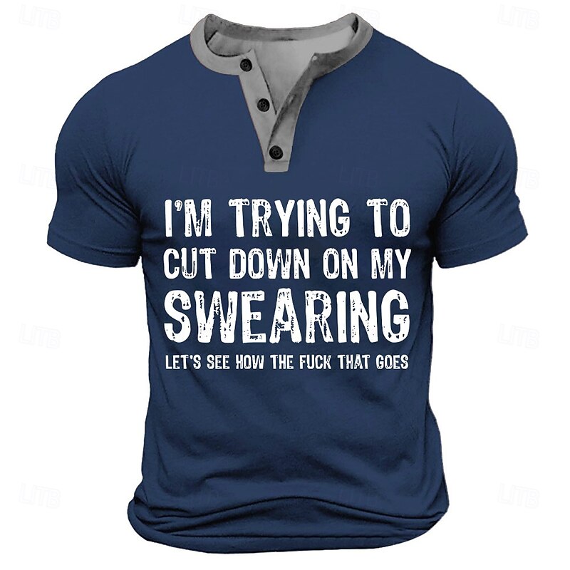 Men's Funny slogans T Shirt Henley Shirt Short Sleeve Designer Retro Vintage Street Casual Daily Summer Spring All Seasons Army Green Black Red Navy Blue Henley Collar Henley Henley T-Shirt2