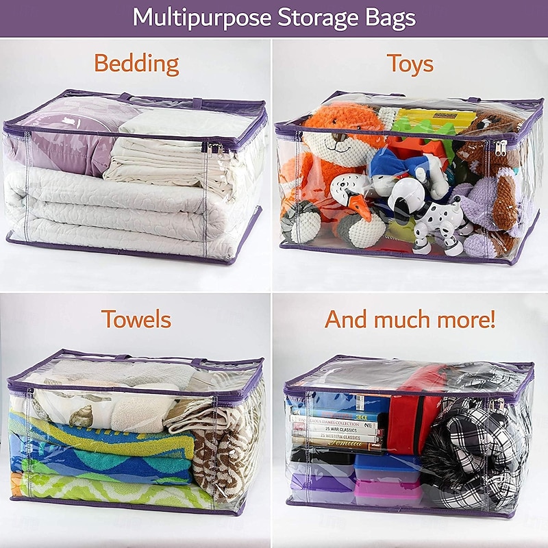3 Pack Clear Vinyl Zippered Storage Bags 40L Sturdy Storage Bags for Sweaters, Blankets, Comforters, Bedding Sets4