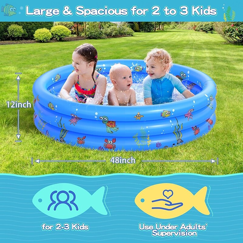 Garden Round Inflatable Baby Swimming Pool Portable Inflatable Child/Children Little Pump PoolKiddie Paddling Pool Indoor&Outdoor Toddler Water Game Play Center for Kids/Girl/Boy4