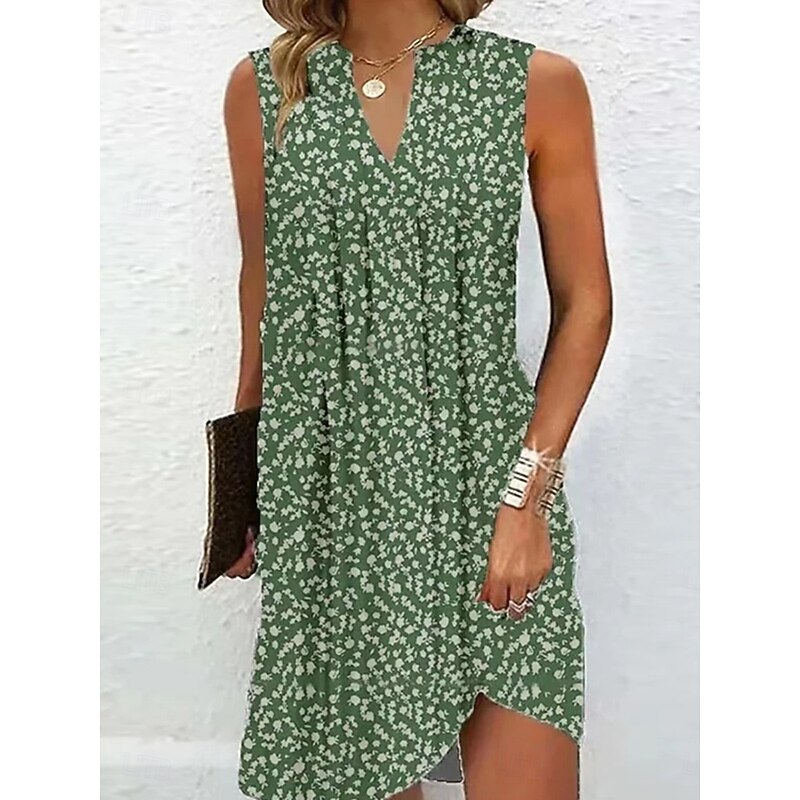 Women's Mini Dress Summer Dress Casual Daily Regular Fit Floral Graphic Sleeveless V Neck Red Navy Blue Green Gray Summer