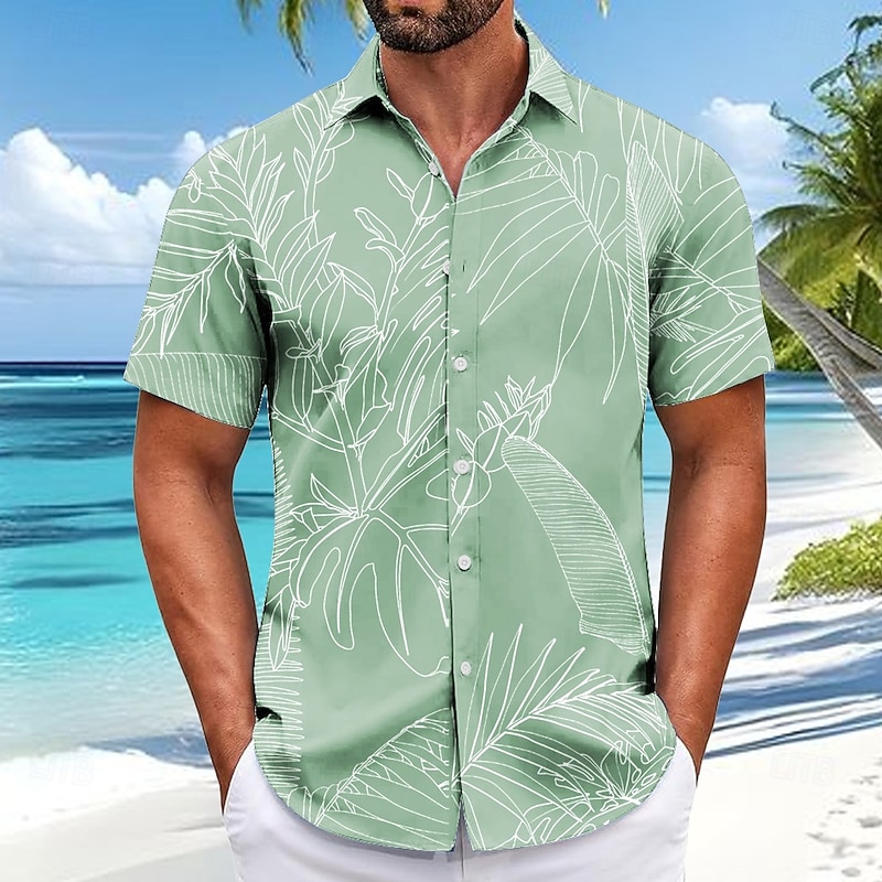Men's Palm Leaf Tropical Plants Shirt Summer Hawaiian Shirt Button Up Shirt Short Sleeve Hawaiian Vacation Holiday Beach Wear Summer Spring Turndown 3D Print Collared Shirts Pink Blue Green
