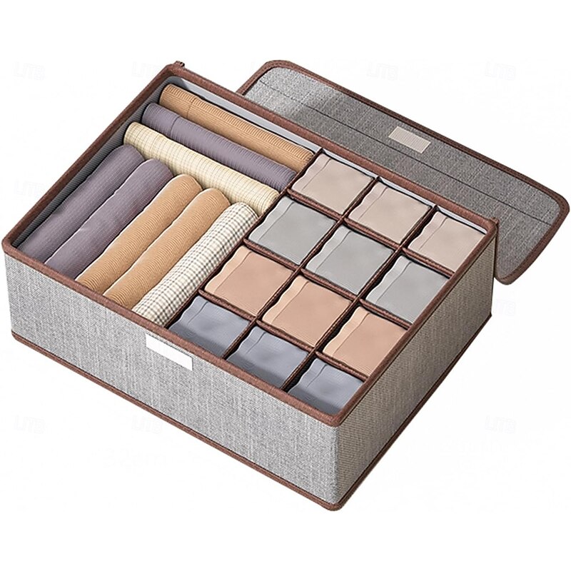 Underwear Storage Box with Lid, Foldable Drawer Organizer Basket with Compartments for Clothes, Bras, Panties, Socks, Ties, Closet and Wardrobe Storage Bin4