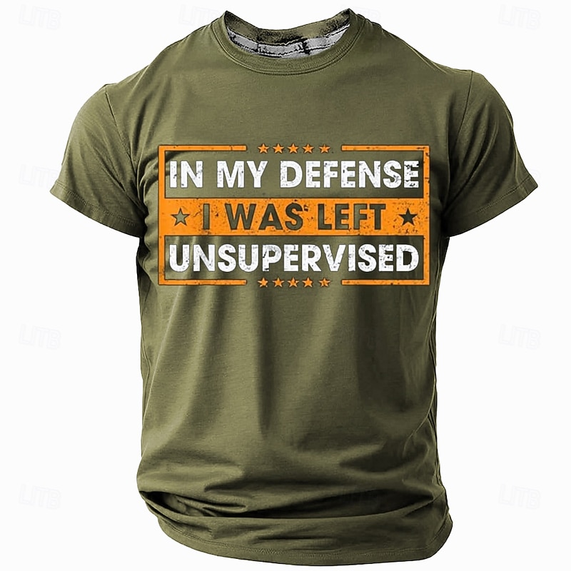 Men's Funny Graphic T-Shirt | "In My Defense I Was Left Unsupervised" Sarcastic Lifestyle Short Sleeve Tee3