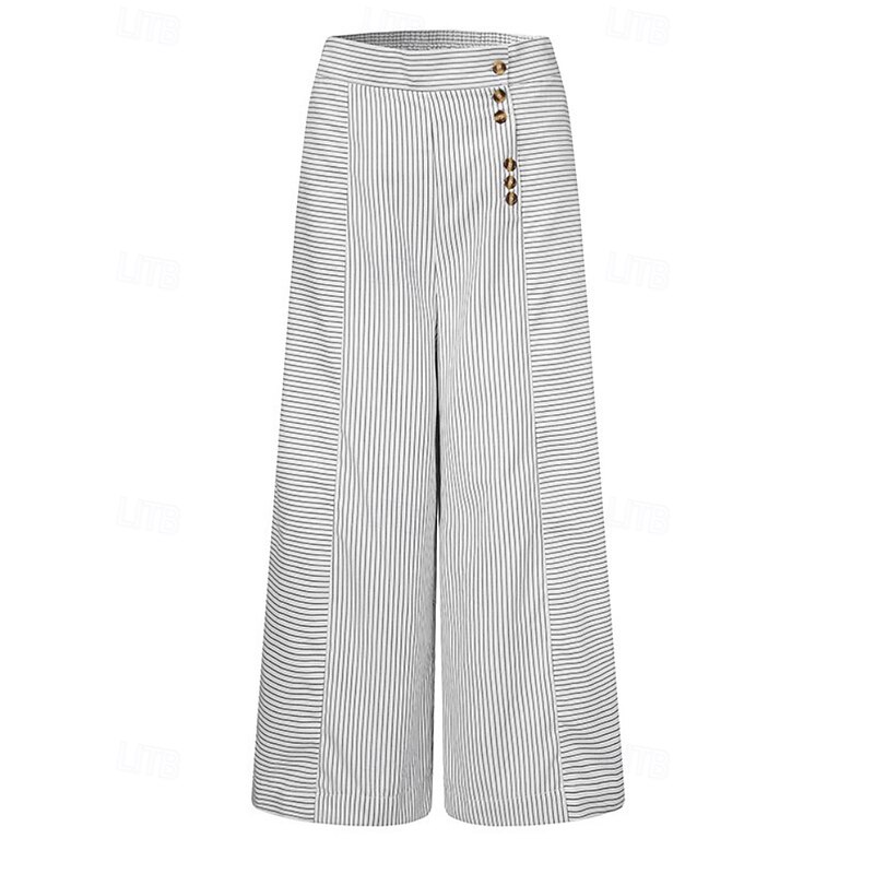 Women's Culottes Wide Leg Slacks Pants Trousers Fashion Streetwear Full Length Natural Striped Pocket Elastic Waist Comfy Outdoor Comfortable Street Going out Black White Blue Summer Regular Fit2