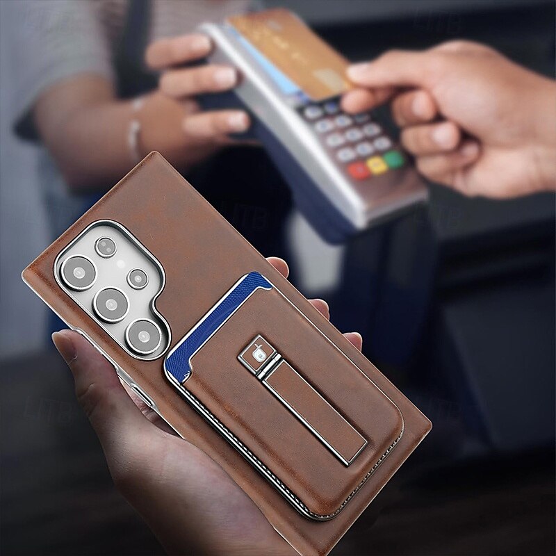 Phone Case For Apple AirTag S25 S24 Ultra Plus S23 Back Cover Magnetic Adsorption with Stand Holder Magnetic Support Wireless Charging Retro PC PU Leather3