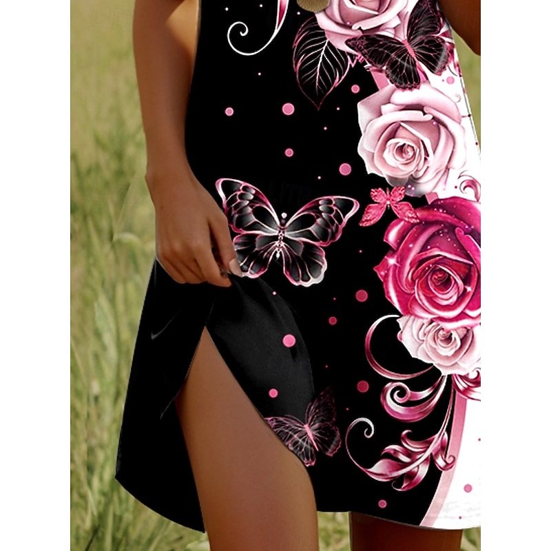 Women's Mini Dress Casual Dress T Shirt Dress Tee Dress Sundress A Line Dress Stylish Casual Beach Regular Fit Ombre Floral Graphic Short Sleeve Crew Neck Light Pink Pink Wine Summer Spring3