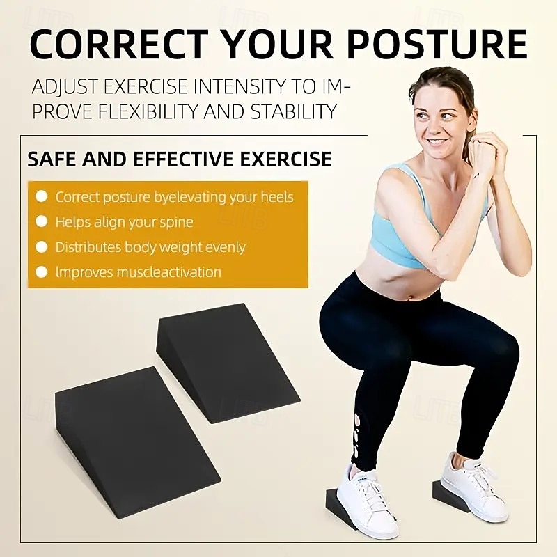 1 Pair EVA Foam Yoga Wedge Black Universal Squat Wedge Incline Block for Lower Leg Strength Improve Calf Stretch Exercis3