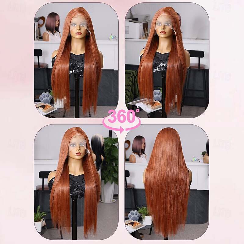 Synthetic Lace Wig Straight Style 32 inch Orange Middle Part 13x6 Lace Front Wig Women's Wig Orange / White / Blue2