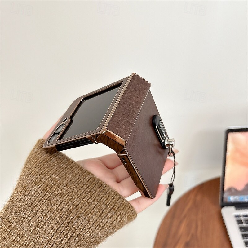 Phone Case For Samsung Galaxy Z Flip 6 Z Flip 5 Z Flip 4 Z Flip 3 Back Cover with Lanyard Shockproof Retro PC PU Leather4