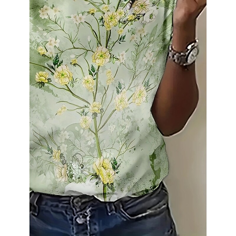 Women's T Shirt Floral Graphic Plants Vintage Stylish Classic Short Sleeve Crew Neck Round Neck Regular Tops Daily Weekend Vacation Wear Print White Light Green Light Blue Summer3