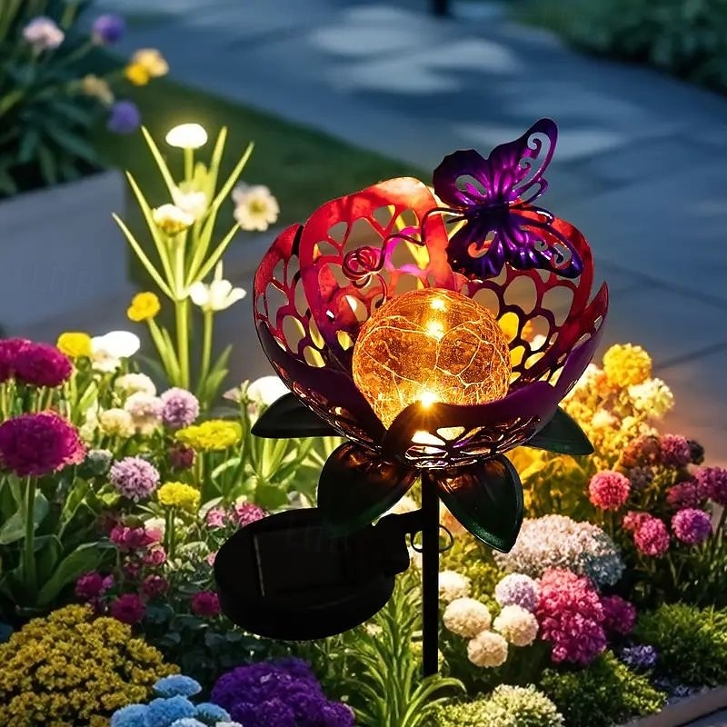 Solar Iron Tulip Butterfly Light Waterproof Garden Light Outdoor Lawn Courtyard Walkway Holiday Landscape Decoration