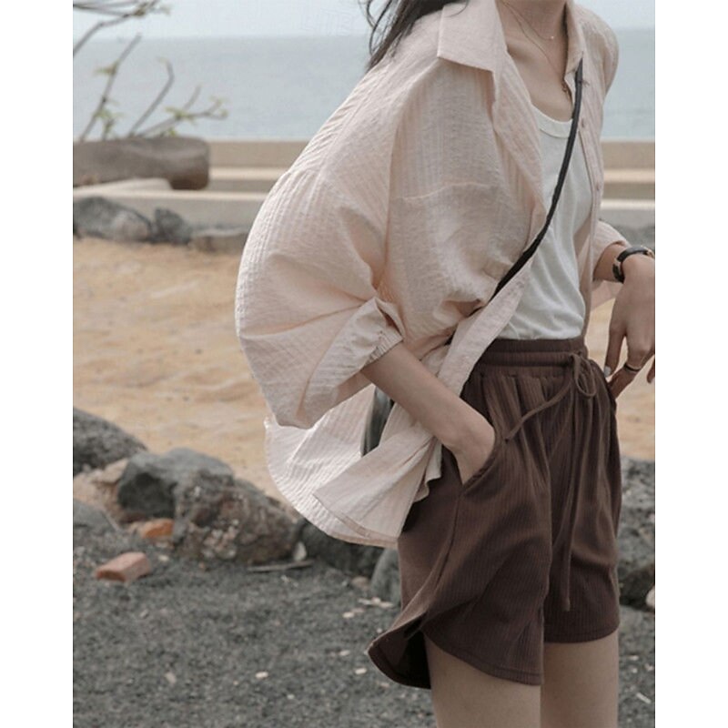 Women's Shirt Button Up Cotton Linen Shirt Blouse Plain Casual Long Sleeve Shirt Collar Regular Tops Daily Holiday Going out Buttons White Pink Green Summer2