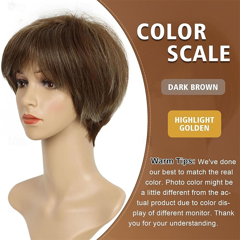 Short Hair Wigs for Women Brown Pixie Bob Wig Pixie Cut Wig for Women Synthetic Hair Wigs with Bangs Daily or Cosplay3