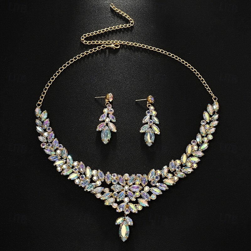 Bridal Jewelry Sets Two-piece Suit Zircon Zircon Rhinestone 1 Necklace Earrings Women's Elegant Vintage Luxury Cute Beads Leaf Blessed irregular Jewelry Set For Wedding Anniversary Party3
