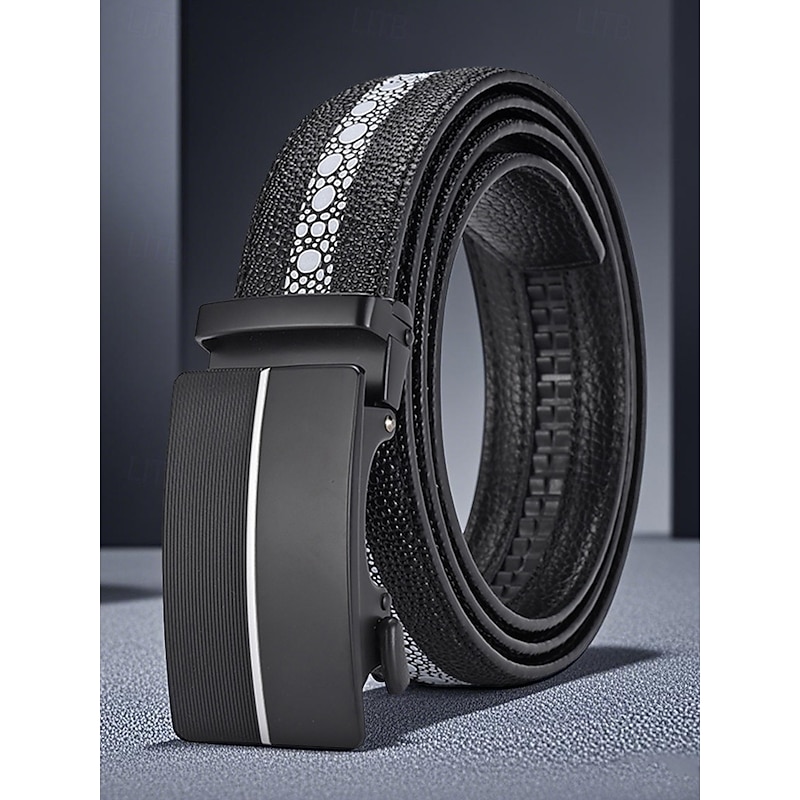 Men's Genuine Stingray Leather Automatic Buckle Belt – Luxury Textured Strap with Reflective Pattern for Business, Formal and Gift Occasions