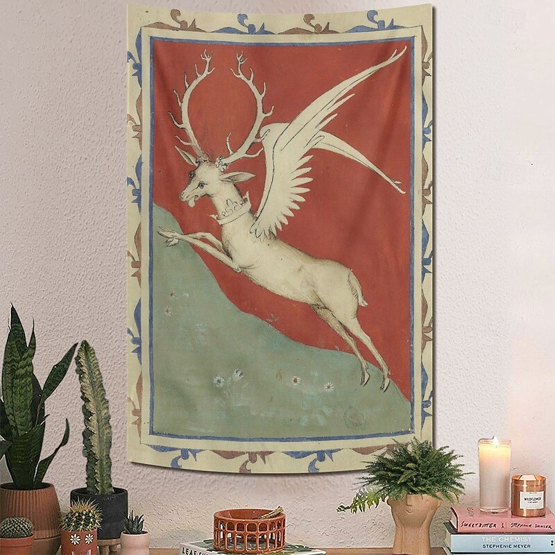 Medieval Tapestry Middle Age Tapestry Gothic Art Large Tapestry Mural Decor Photograph Backdrop Home Bedroom Living Room Decoration Cerf blanc ailé représentant le jeune Charles VI2