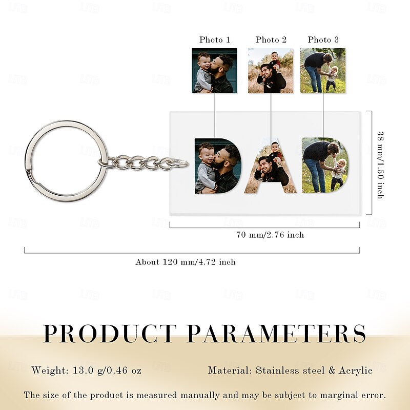 Personalized Photo Keychain Custom Best Gift for Dad, Unique Keepsake for Father's Day, Heartfelt Gift for Wedding, Birthday, Christmas, Anniversary4