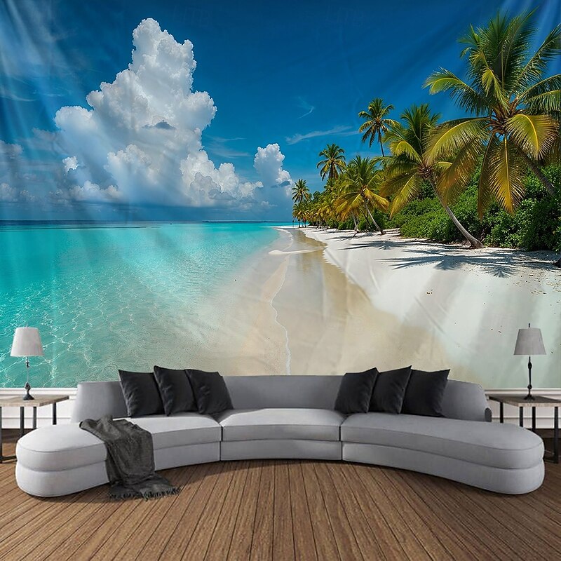 Landscape Ocean Beach Tapestry Large Tapestry Mural Decor Photograph Backdrop Blanket Curtain Home Bedroom Living Room Decoration3