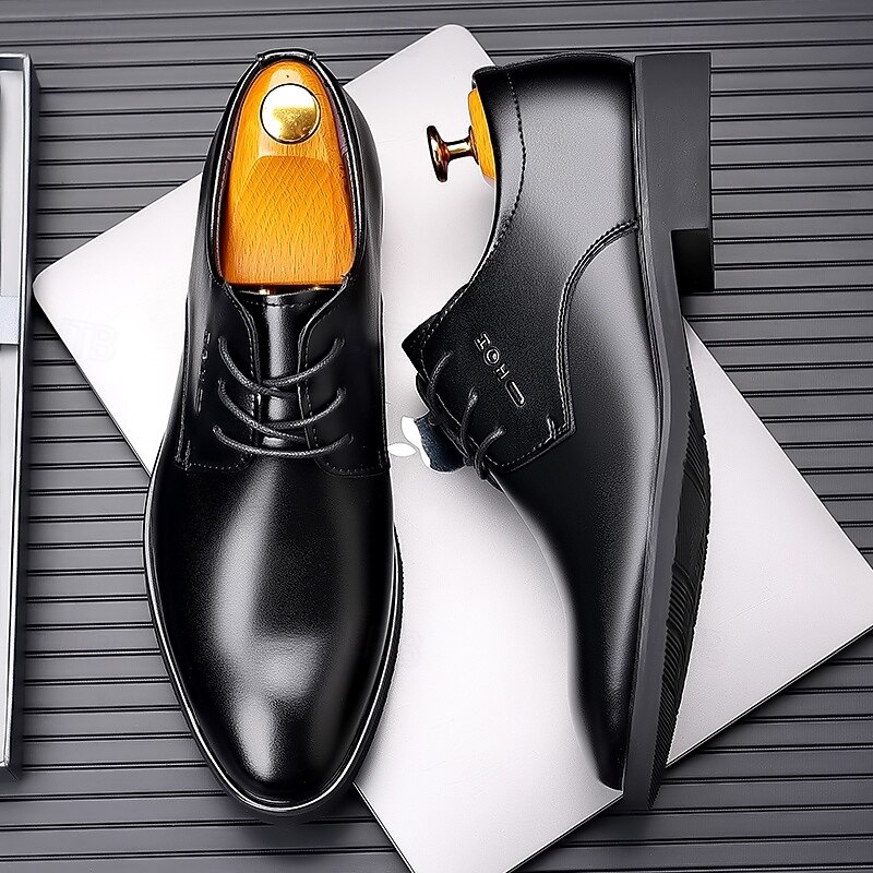 Men's Black Faux Leather Lace-Up Dress Shoes - Timeless Formal Shoes for Dance Parties, Weddings and Elegant Gatherings2