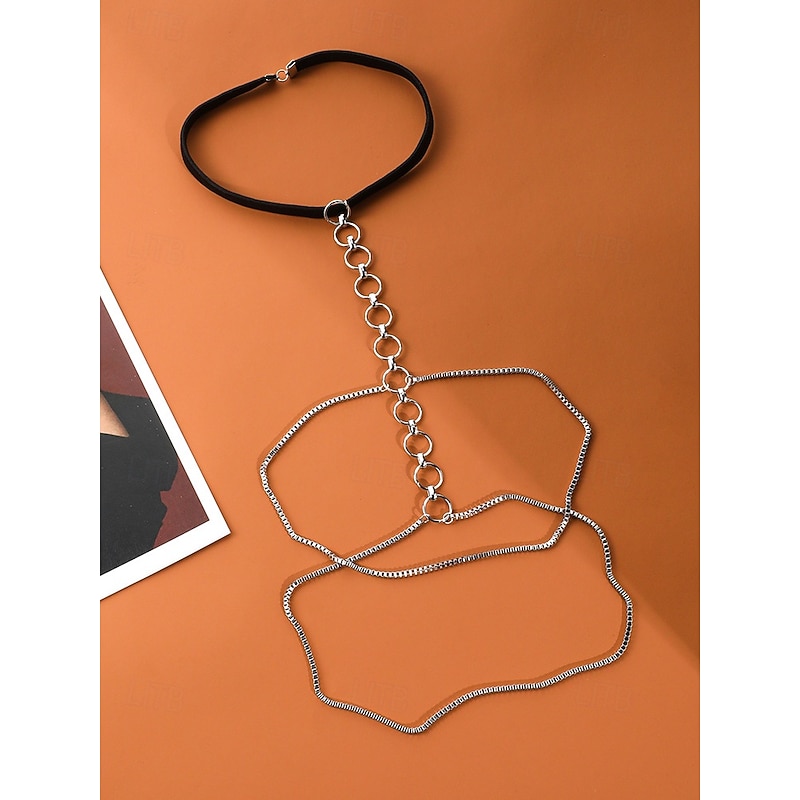 Women's Sexy Elastic Thigh Chain Harness – Adjustable Gold or Silver Body Jewelry with Ring Chain Design, Ideal for Beachwear, Festivals and Summer Party Outfits2