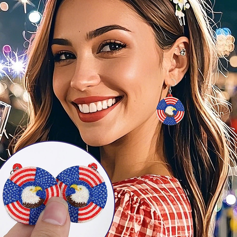 6 Pairs 4th of July Earrings for Women Patriotic American Flag Star Earring Red White Blue Dangle Drop Earrings Holiday Jewelry Gift4