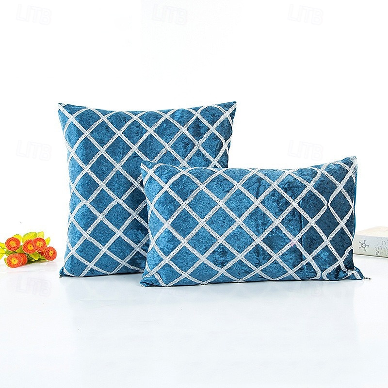 Velvet Striped Pattern Decorative Toss Pillows Cover 1PC Soft Square Couch Cushion Case Pillowcase for Bedroom Livingroom Sofa Chair Blue Red Silver Black