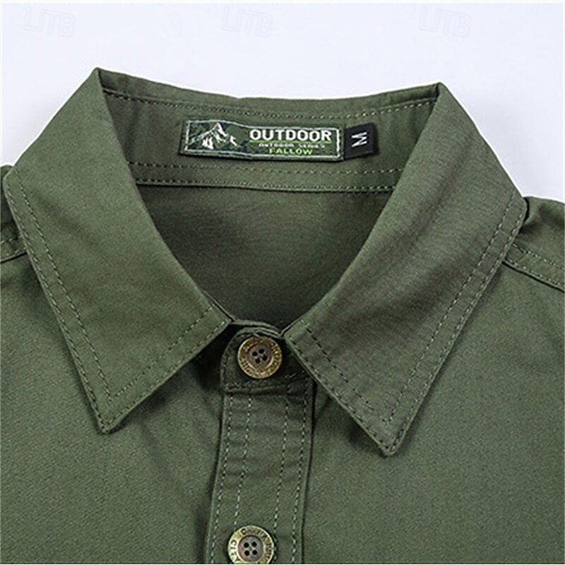 Men's Shirt Summer Shirt Casual Shirt Button Up Shirt Cargo Shirt Denim Blue Black Yellow Deep Blue khaki Short Sleeve Plain Shirt Collar Vacation Hawaiian Pocket Clothing Apparel 100% Cotton Fashion3