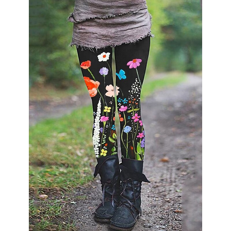 Women's Leggings Vintage Fashion Basic Ankle-Length High Waist Floral Graphic Printing Thermal Warm Soft Breathable Stretchy Vacation Casual Daily Red Blue Spring Slim Fit2