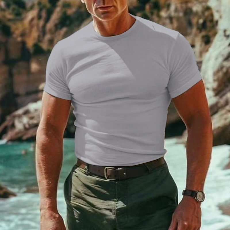 Men's Cotton T Shirt Short Sleeve Crew Neck Summer Plain Basic Classic Vacation Casual Daily Black White Pink Top Tee for Men3