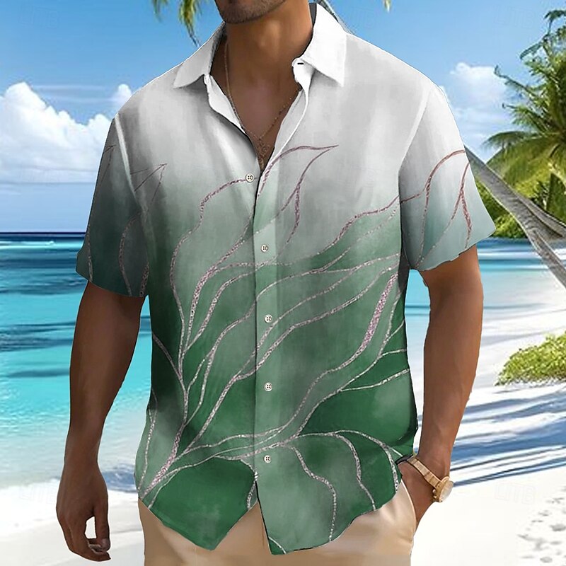 Men's Gradient Color Palm Leaf Tropical Plants Shirt Summer Hawaiian Shirt Button Up Shirt Short Sleeve Hawaiian Resort Vacation Holiday Beach Wear Summer Spring Turndown 3D Print Collared Shirts3